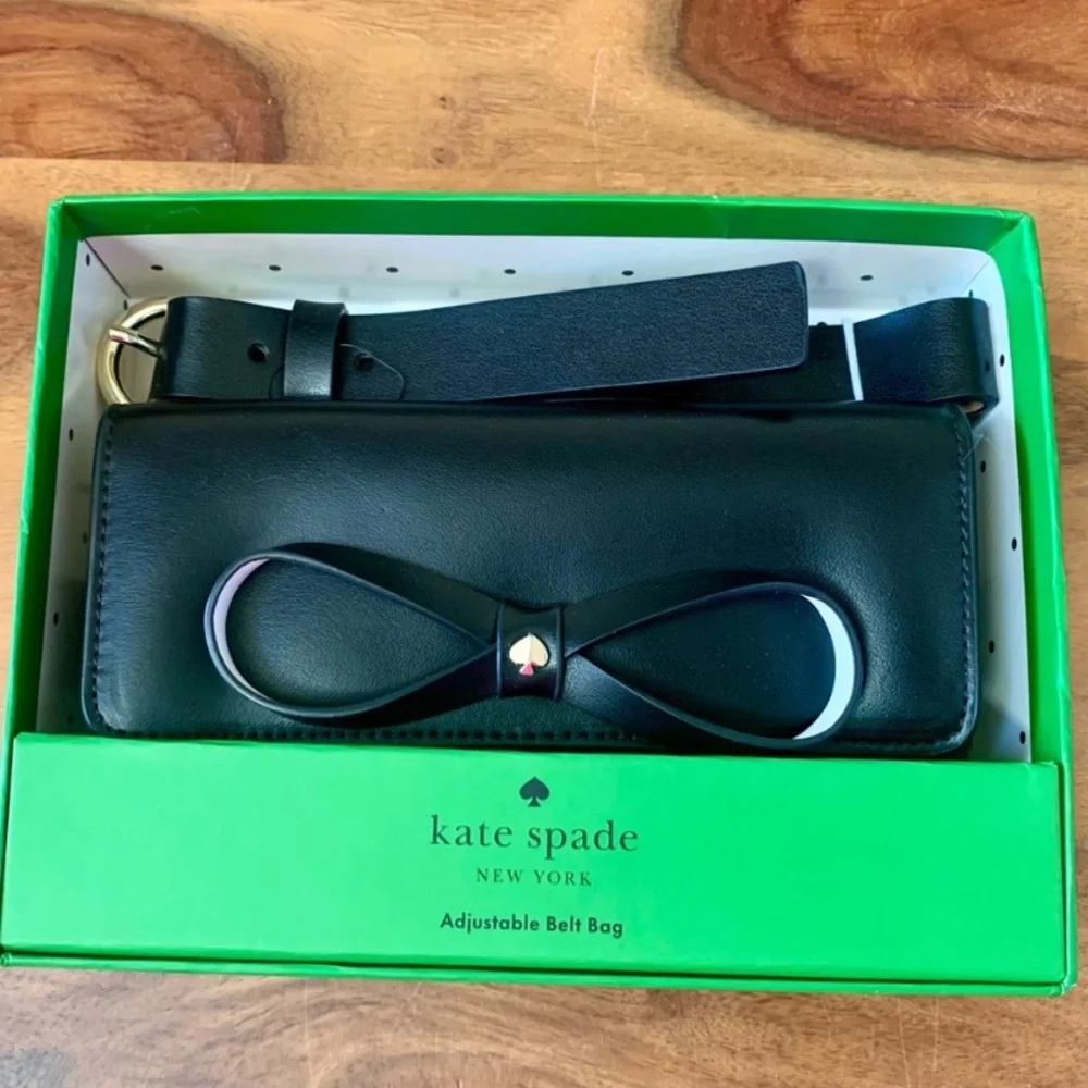 KATE SPADE Black Leather Bow Adjustable Crossbody Belt Bag